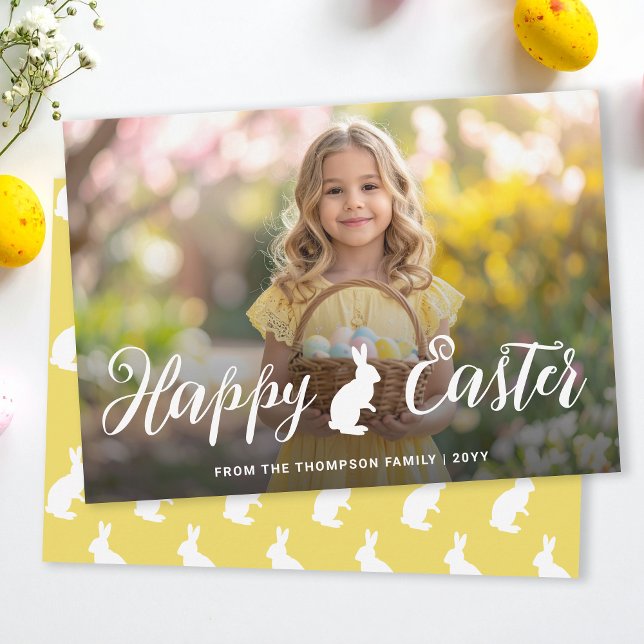 Script Font With Bunny Motif Easter Photo Template Karte (Von Creator hochgeladen)