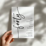 Script Forty' 40th Birthday Einladung<br><div class="desc">Celebrate your milestone 40th birthday in style with our 'Elegant Script 40th Birthday Invitation.' This invitation exudes sophistication with its elegant script typography, showcasing the word 'forty' running up the side. Plus, our easy-to-customize template allows you to add your own event details effortlessly. Say goodbye to fuss and hello to...</div>