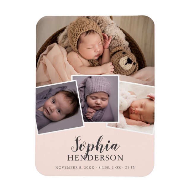 Script-Foto Birth Blush Pink Magnet (Vertikal)
