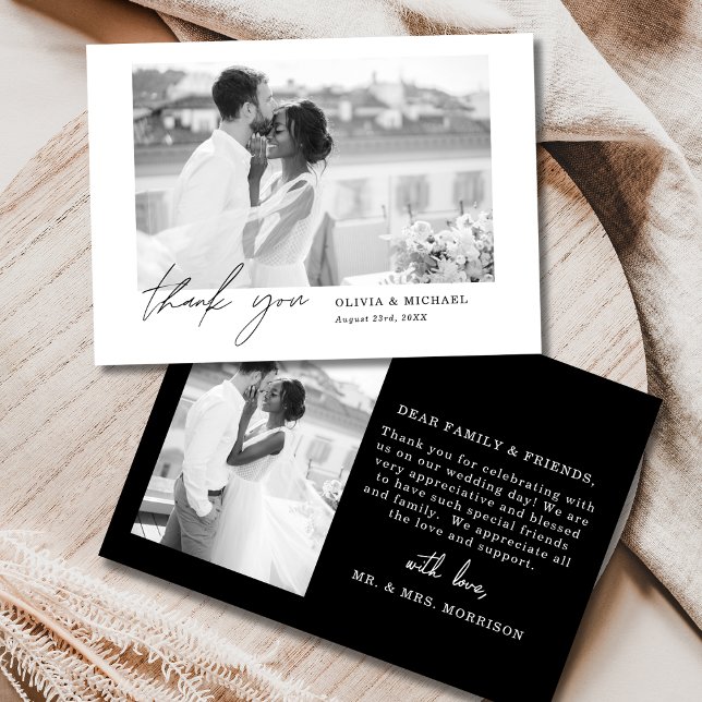 Script Foto Black & White Wedding Dankeschön Karte (Von Creator hochgeladen)