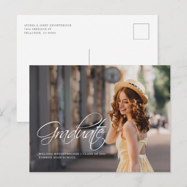 Script Foto Grad Class 2022 Abschluss Ankündigungspostkarte (Vorne/Hinten)