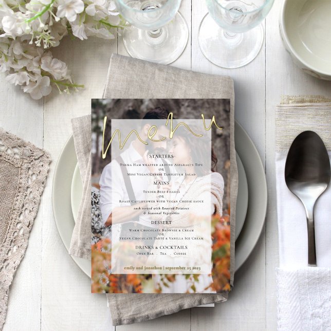 Script Foto Tint Wedding Real Foil Menu Card Folieneinladung (Von Creator hochgeladen)