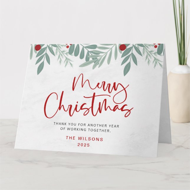 Script frohe Weihnachten rot und grün botanisch Karte (Vorderseite)