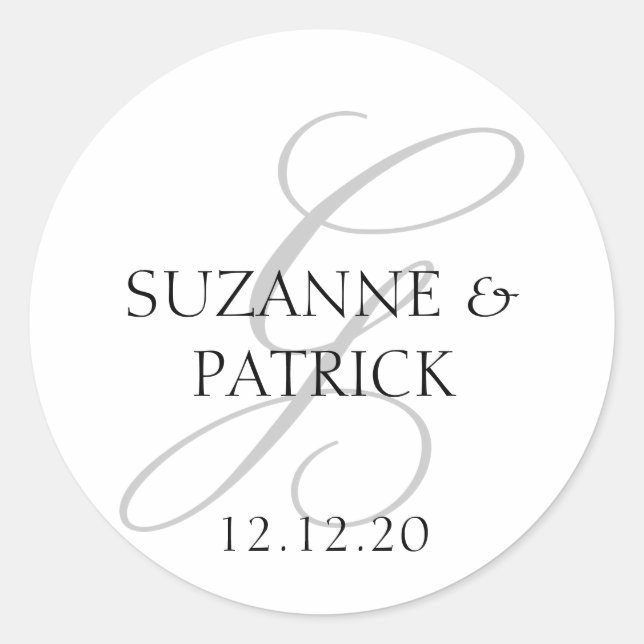 Script G Monogram Labels (silber / schwarz) Runder Aufkleber (Vorderseite)