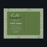 Script & geometrische 30. Geburtstag Postkarte<br><div class="desc">Moderne Schrift & geometrische 30. Geburtstag einladen. Modernes geometrisches Backermuster. Teil einer Sammlung. Die Farbe kann geändert werden.</div>