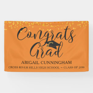 Script-GLÜCKWUNSCH GRAD Orange Glitzer Confetti Banner