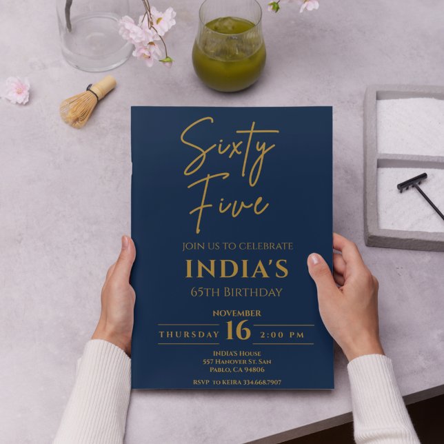 Script Gold & Blue 65. Geburtstagsparty Einladung (Von Creator hochgeladen)