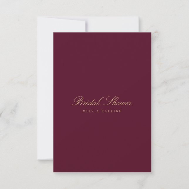 Script Gold & Burgundy Bridal Dusche Einladung (Vorderseite)