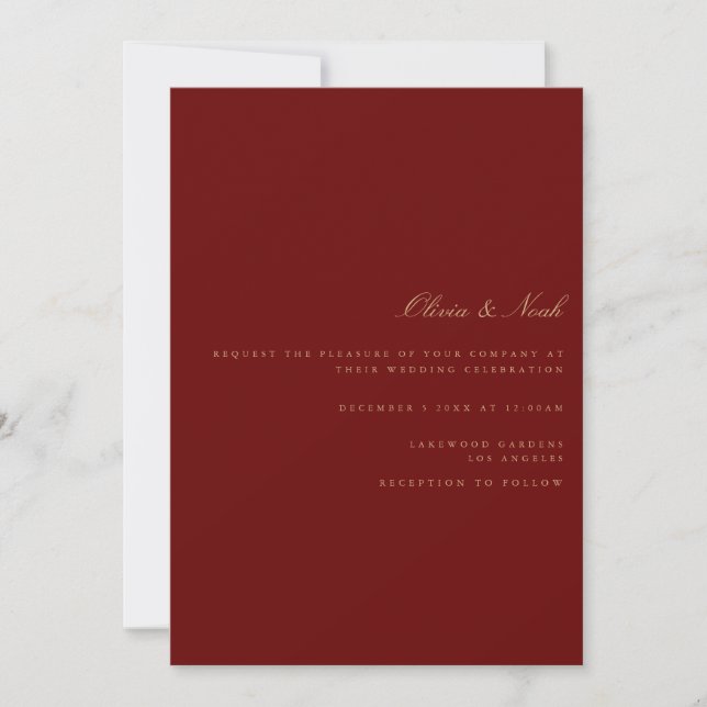 Script Gold & Deep Red Wedding Einladungskarte Einladung (Vorderseite)