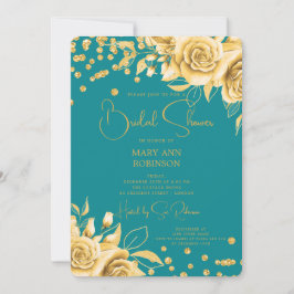 Script Gold Floral Glitzer Brautparty Aquamarin Einladung