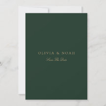Script Gold & Forest Green Save the Date Card