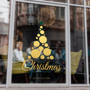 Script Gold Moderner Weihnachtsbaum Business Holid Fensteraufkleber