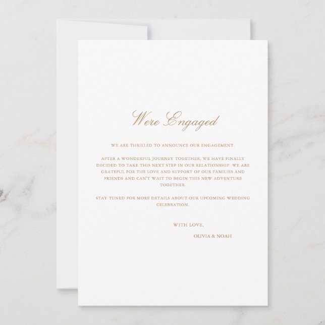 Script Gold & White Verlobung Announccard Ankündigung (Vorderseite)