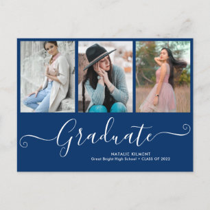 Script Graduate 3 Foto Collage Blue Abschluss Ankündigungspostkarte