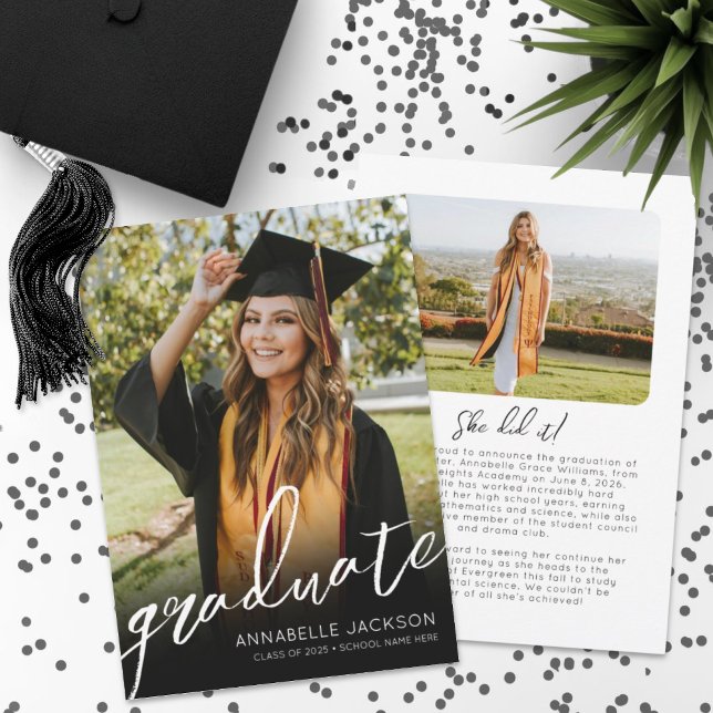 Script Graduate Simple Foto Abschluss Ankündigung (Script Graduate Simple Photo Graduation Announcement )
