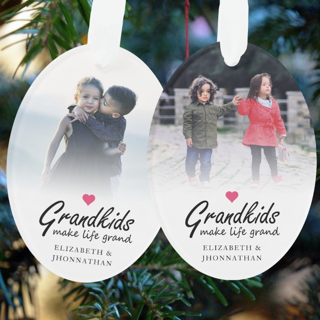 Script Grandkids make life grand Modern 2 Photo Ornament (Von Creator hochgeladen)