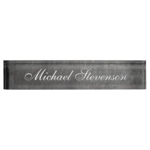 Script Gray Chalkboard Pattern Business Namplate Namensplakette