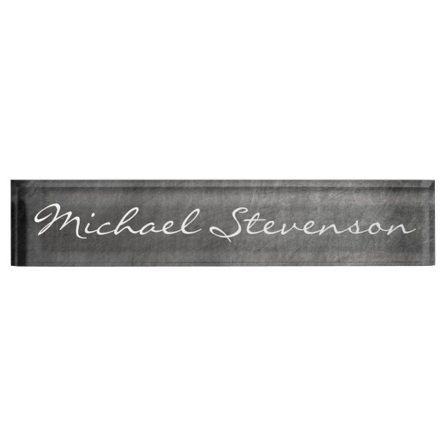 Script Gray Chalkboard Pattern Business Namplate Namensplakette (Vorderseite)