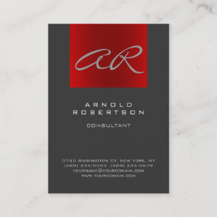 Script Gray Red Trendy Monogram Business Card Visitenkarte