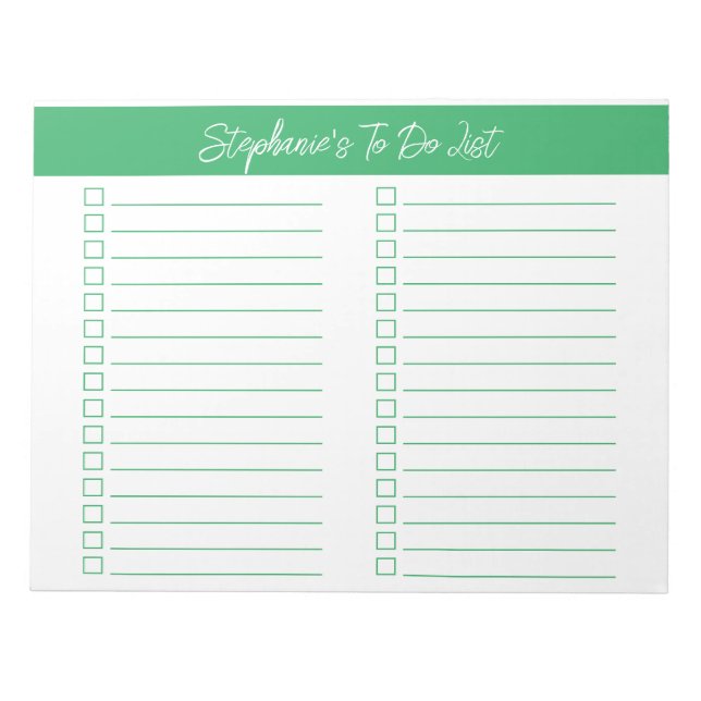 Script Green 8.5x11 Two Column Checklist Notizblock (Vorderseite)