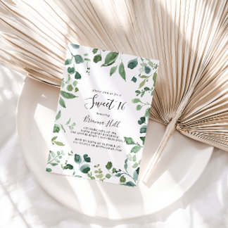 Script Green Foliage Sweet 16 Geburtstagsparty Einladung