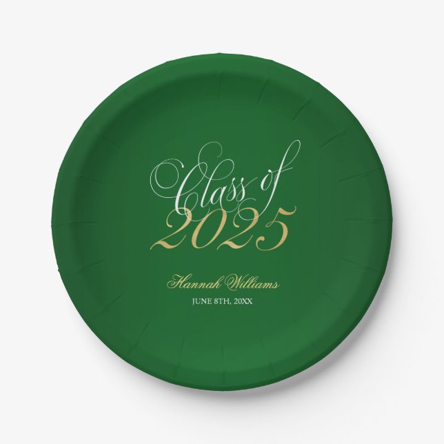 Script Green Imitats Gold 2025 Graduation Party Pappteller (Vorderseite)