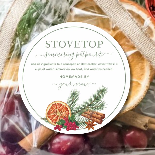 Script Green Stovetop Potpourri Label Sticker (Von Creator hochgeladen)