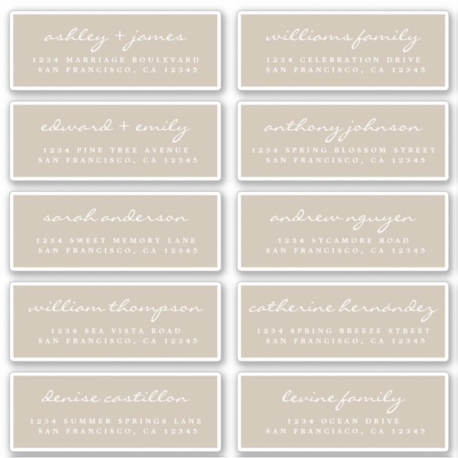 Script Guest Address Labels ORDER 6" oder 8" Blatt (Vorderseite)
