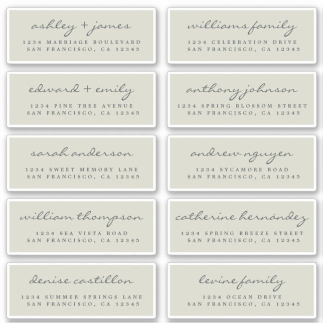 Script Guest Address Labels ORDER 6" oder 8" Blatt (Vorderseite)