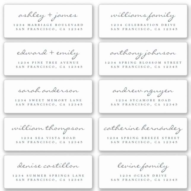 Script Guest Address Labels ORDER 6" oder 8" Blatt (Vorderseite)