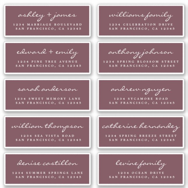 Script Guest Address Labels ORDER 6" oder 8" Blatt (Vorderseite)