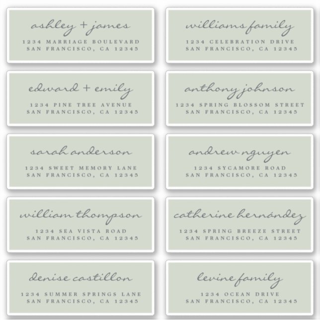 Script Guest Address Labels ORDER 6" oder 8" Blatt (Vorderseite)