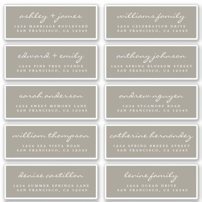 Script Guest Address Labels ORDER 6" oder 8" Blatt (Vorderseite)