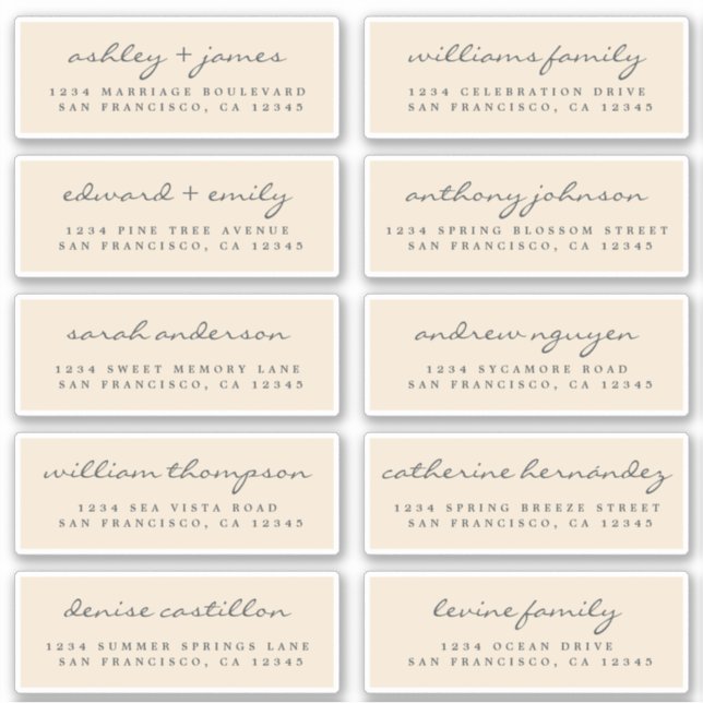 Script Guest Address Labels ORDER 6" oder 8" Blatt (Vorderseite)