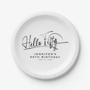 Script Hallo Fünfzig Minimalistischer 50. Geburtst Pappteller