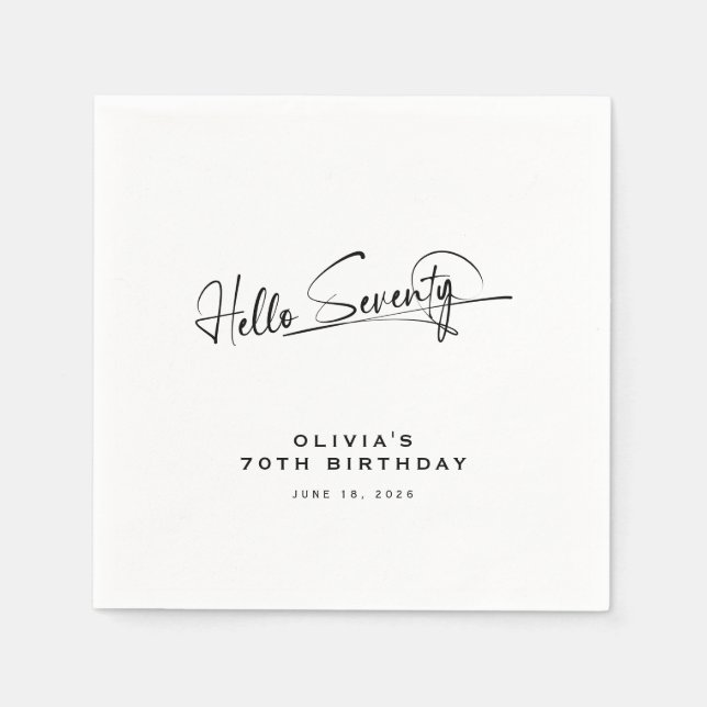 Script Hallo Siebzig Minimalistischer 70. Geburtst Serviette (Vorderseite)