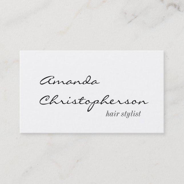 Script Handwrite Hair Stylist White Business Card Visitenkarte (Vorderseite)