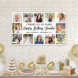 Script Happy Birthday Modern Foto Collage Party Banner
