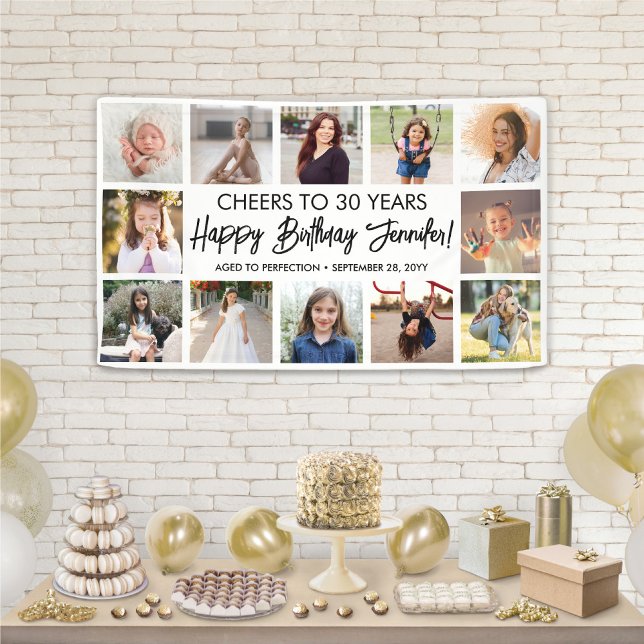 Script Happy Birthday Modern Foto Collage Party Banner (Von Creator hochgeladen)