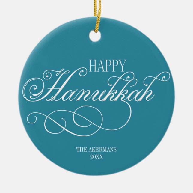 Script Happy Hanukkah Holiday Keramik Ornament (Vorne)