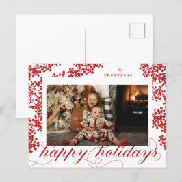 Script Happy Holidays Red Berries Foto Postkarte