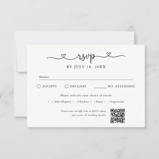 Script Heart QR Code Photo Off White RSVP (Vorderseite)