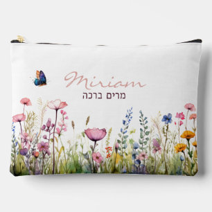Script Hebrew Name Elegancolor Floral Zubehörtasche