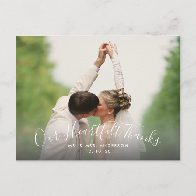 Script Herzlichen Dank 2 Foto Wedding Danke Postkarte (Vorderseite)