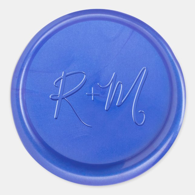 Script Initial Blue Quartz Wax Siegel Sticker (Vorderseite)