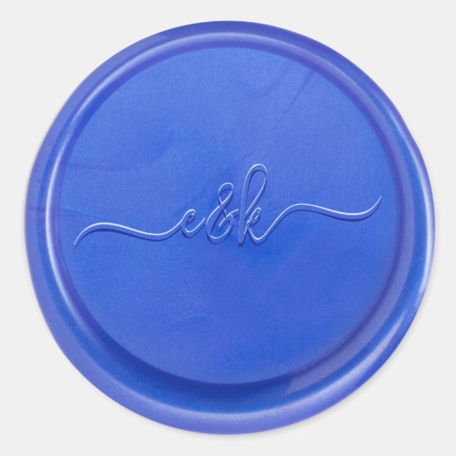 Script Initial Blue Quartz Wax Siegel Sticker (Vorderseite)