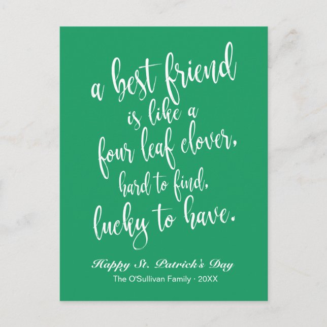 Script Irish Friendship Proverb St. Patrick's Day Postkarte (Vorderseite)