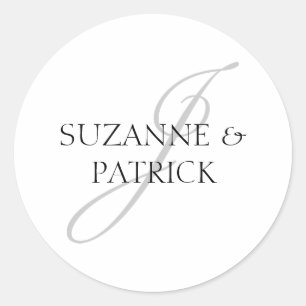 Script J Monogram Labels (silber / schwarz) Runder Aufkleber