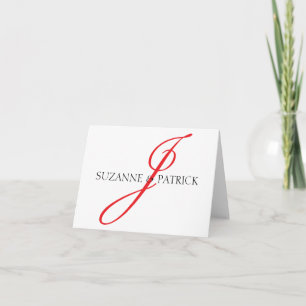 Script J Monogram Notecard (rot / schwarz) Dankeskarte