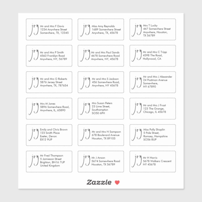 Script Joy Christmas 18 Empfänger Name Adressen Aufkleber (Blatt)